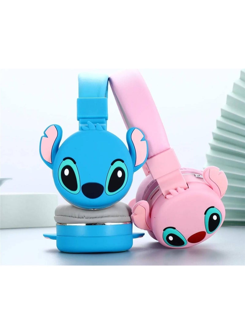 Kids Bluetooth Wireless Headphones with Mic, Cartoon Stitch Design, Foldable Over-Ear Headphones, Soft Cushions, HiFi Stereo Sound, Anime 3D Ears, AH-806 Blue, Perfect Gift for Kids - Image 3